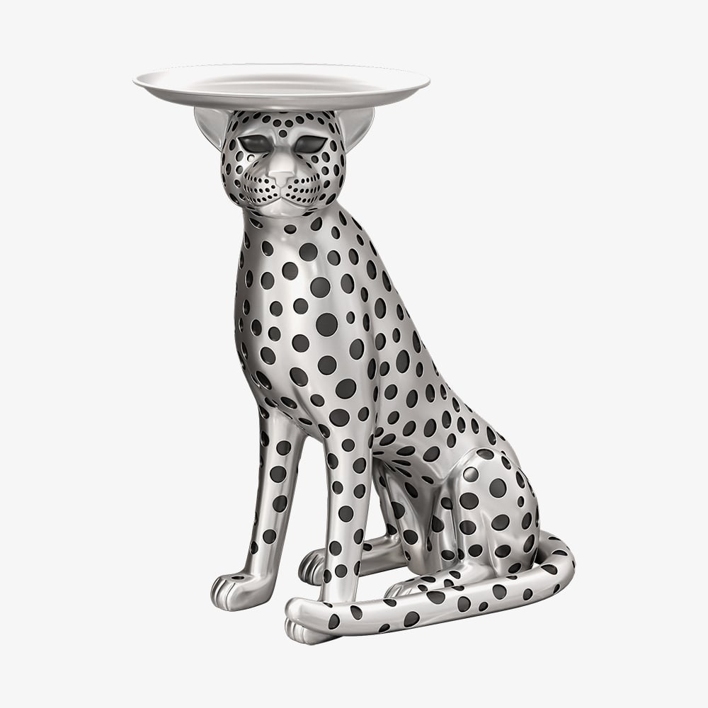 Table d'appoint Art Déco avec plateau en forme de panthère argentée, ronde de 33 cm image de fenêtre