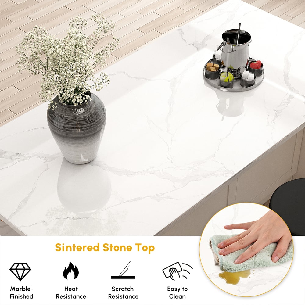 70.9" Modern Style Sintered Stone Kitchen Islands with Multi-Storage White window image