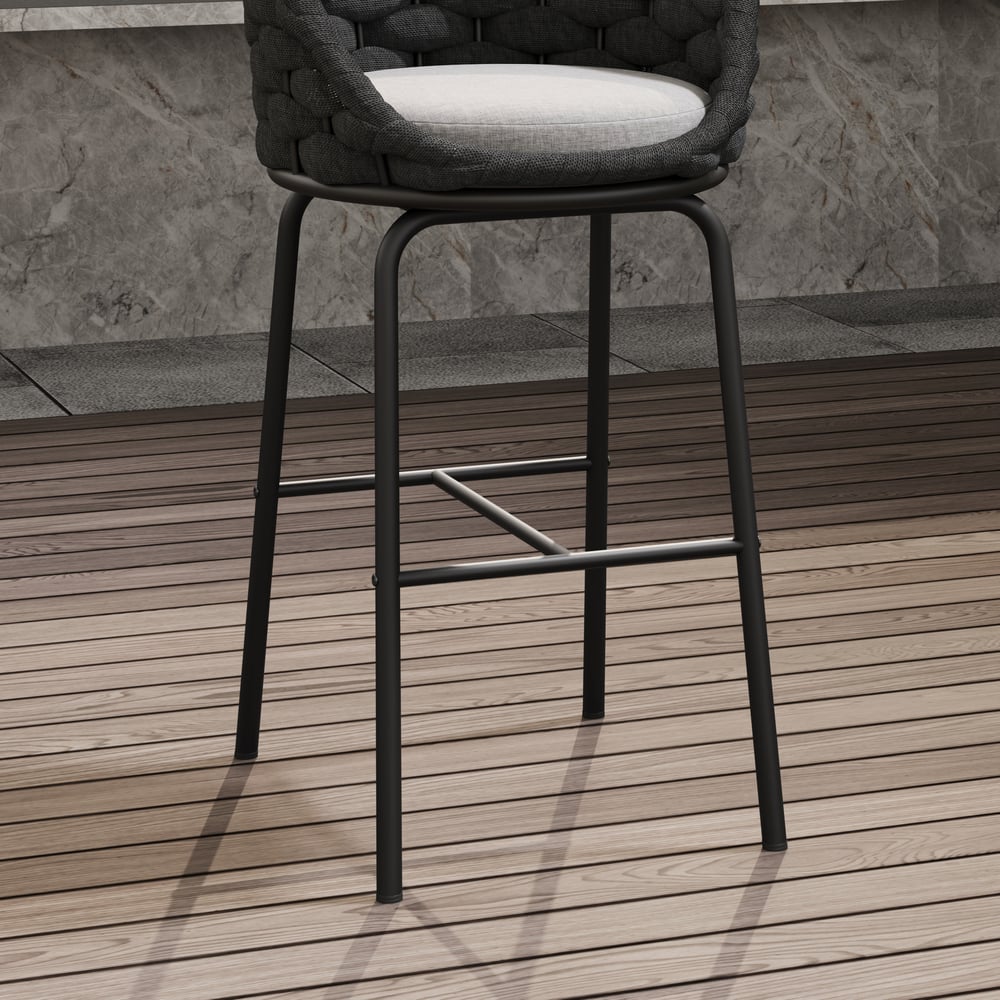 7-Piece Outdoor Sintered Stone & Aluminium Bar Dining Set with 6 Bar Stools in Dark Grey window image