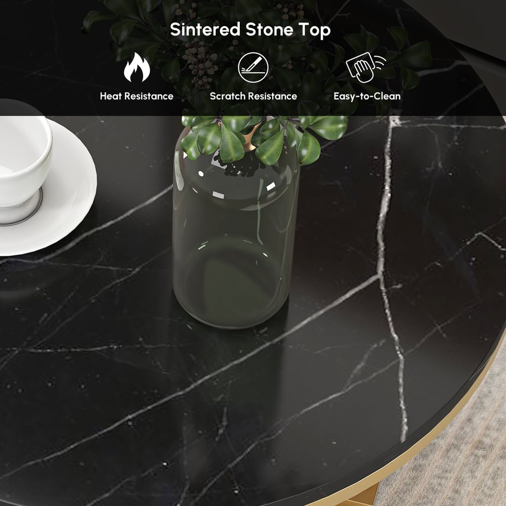 Modern 50 cm Round Black Faux Marble Gold Spiral End Table window image