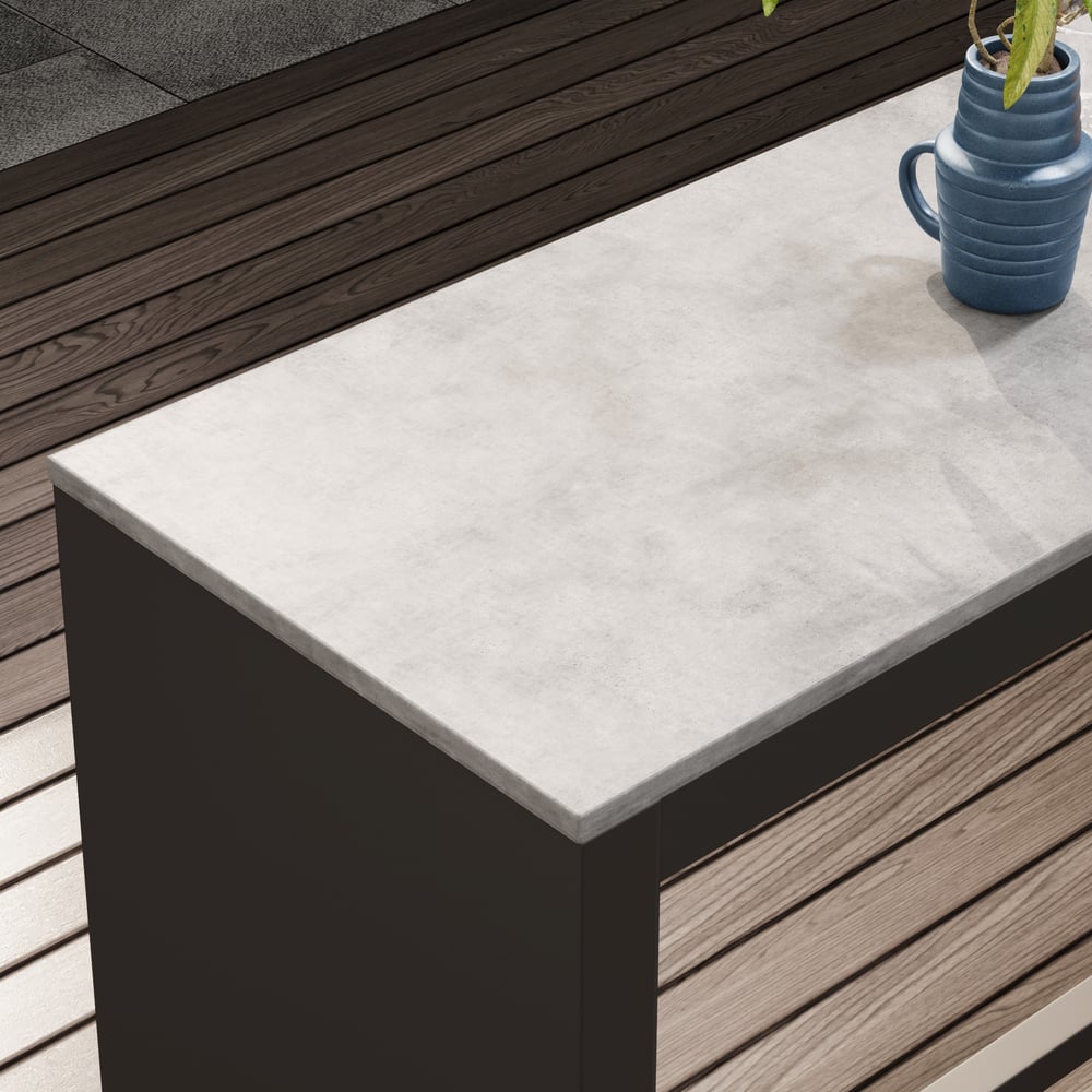 7-Piece Outdoor Sintered Stone & Aluminum Bar Dining Set with 6 Bar Stools in Light Gray window image