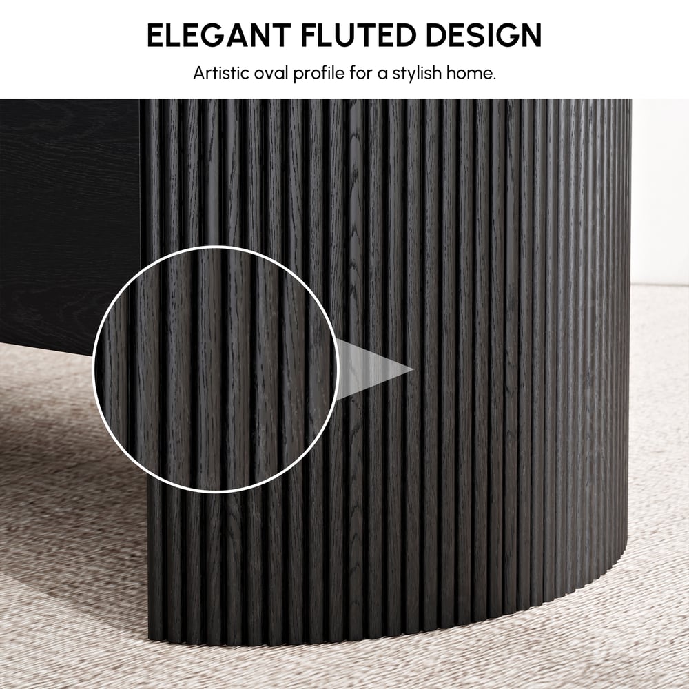 Mesa de café moderna oval preta de 1200 mm com tampo elevatório de meados do século Imagem da janela
