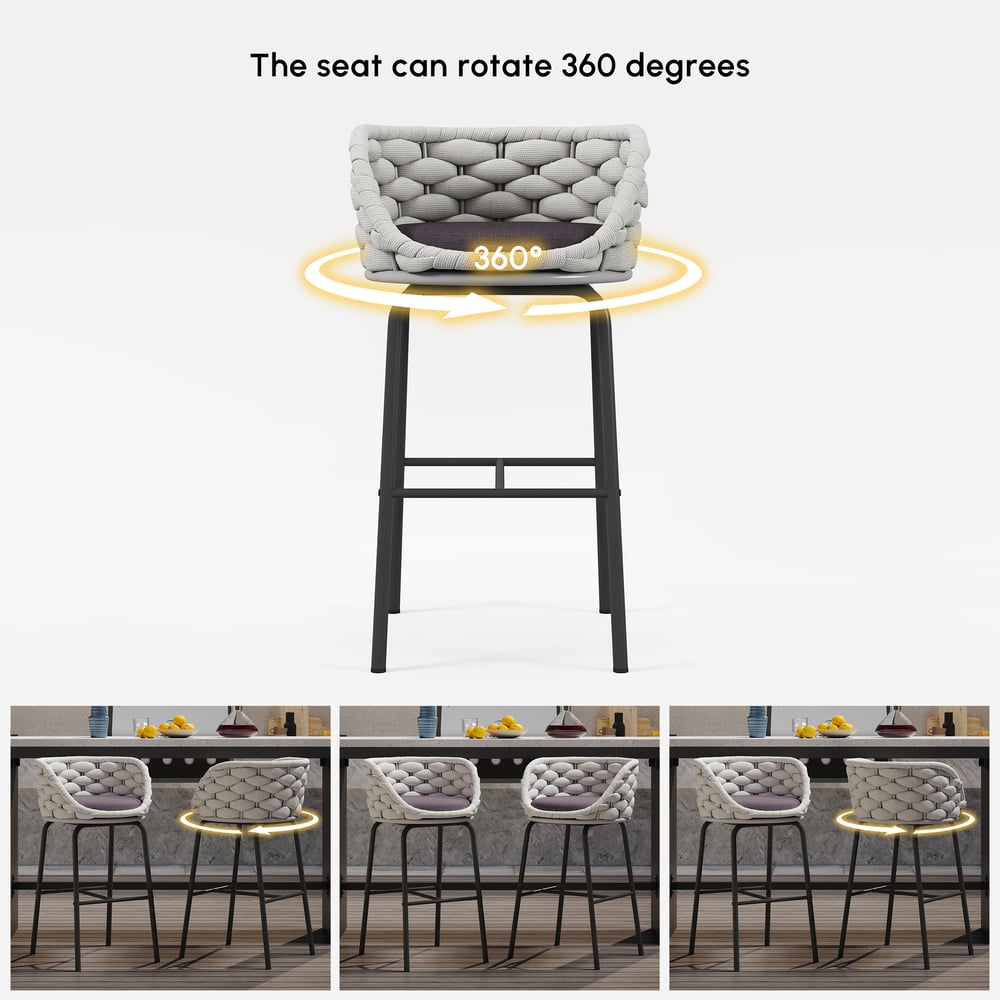 7-Piece Outdoor Sintered Stone & Aluminum Bar Dining Set with 6 Bar Stools in Light Gray window image