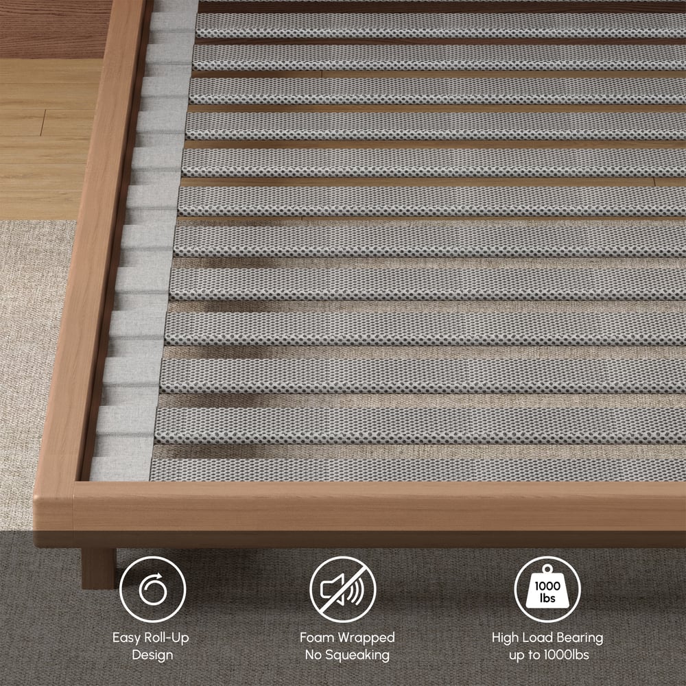 Japanese Style Queen Floor Wood Bed in Walnut window image