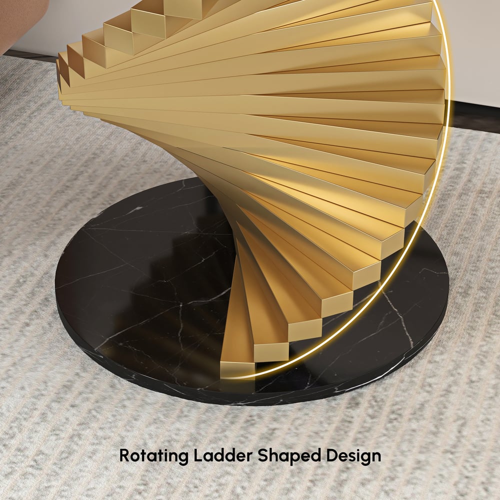 Modern 50 cm Round Black Faux Marble Gold Spiral End Table window image
