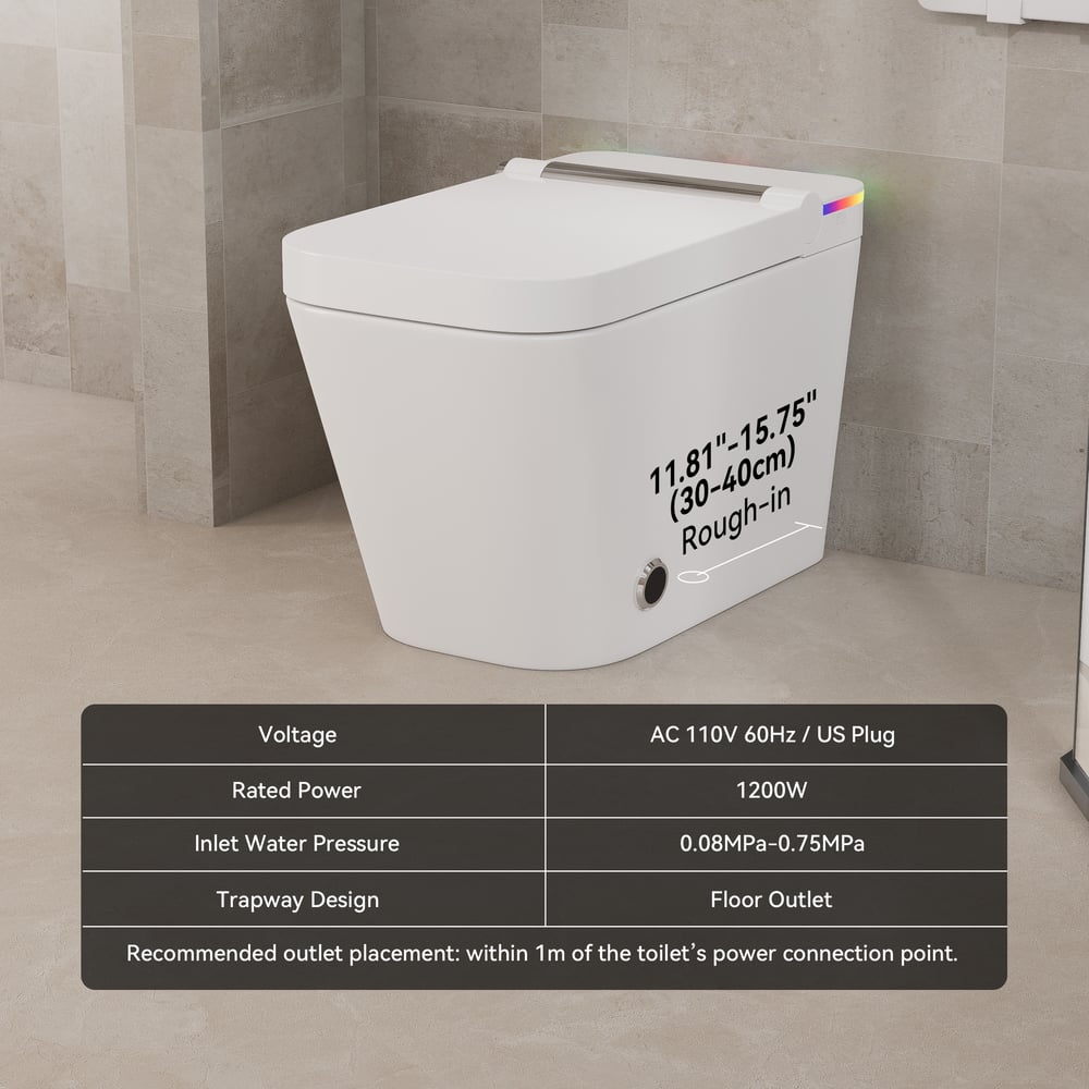 Cubera V2 Smart Bidet Toilet with Aromatherapy, Dual Flush 1.32/1.58 GPF weights dimensions image