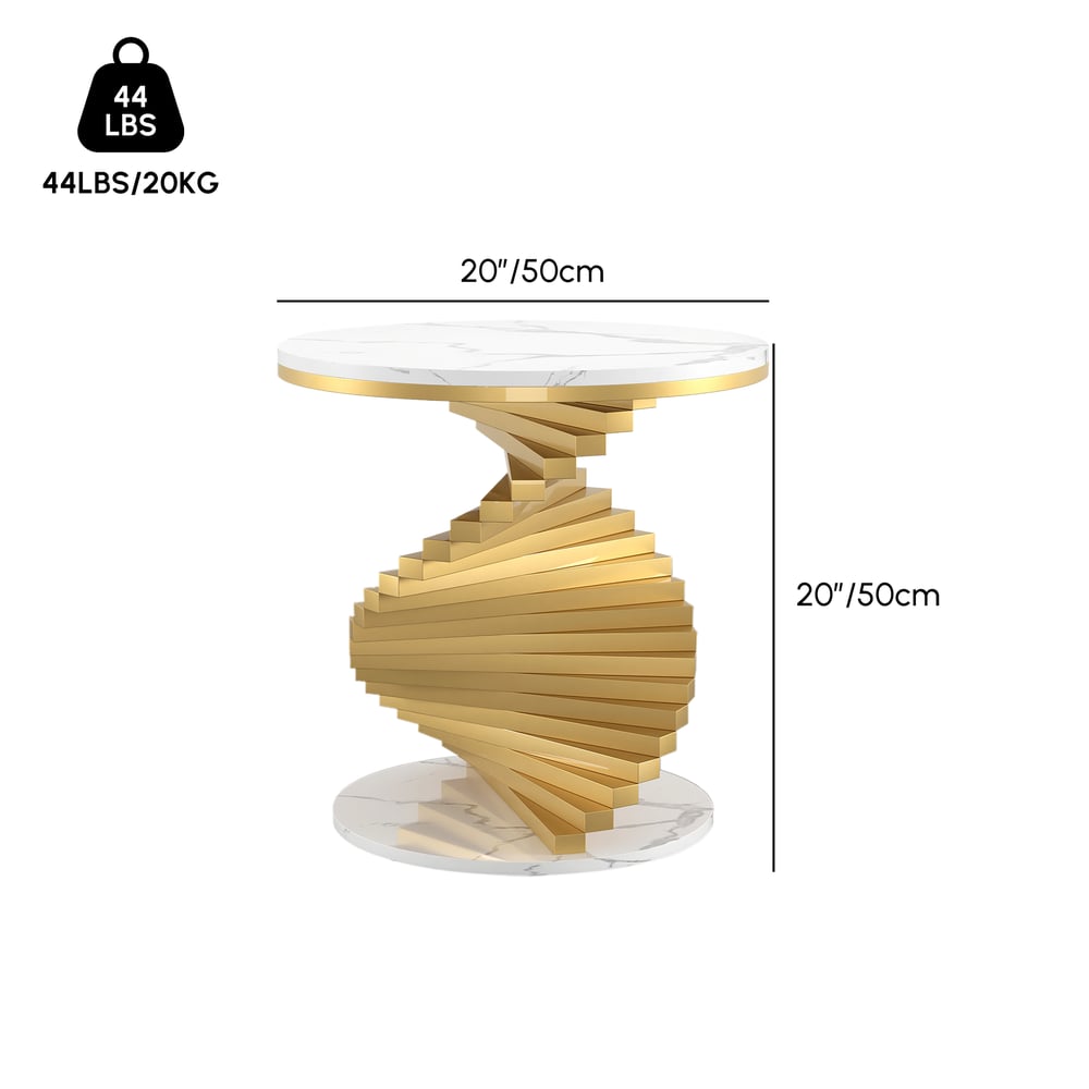 Table d'appoint ronde moderne 50 cm en marbre artificiel blanc Poids, dimensions, image