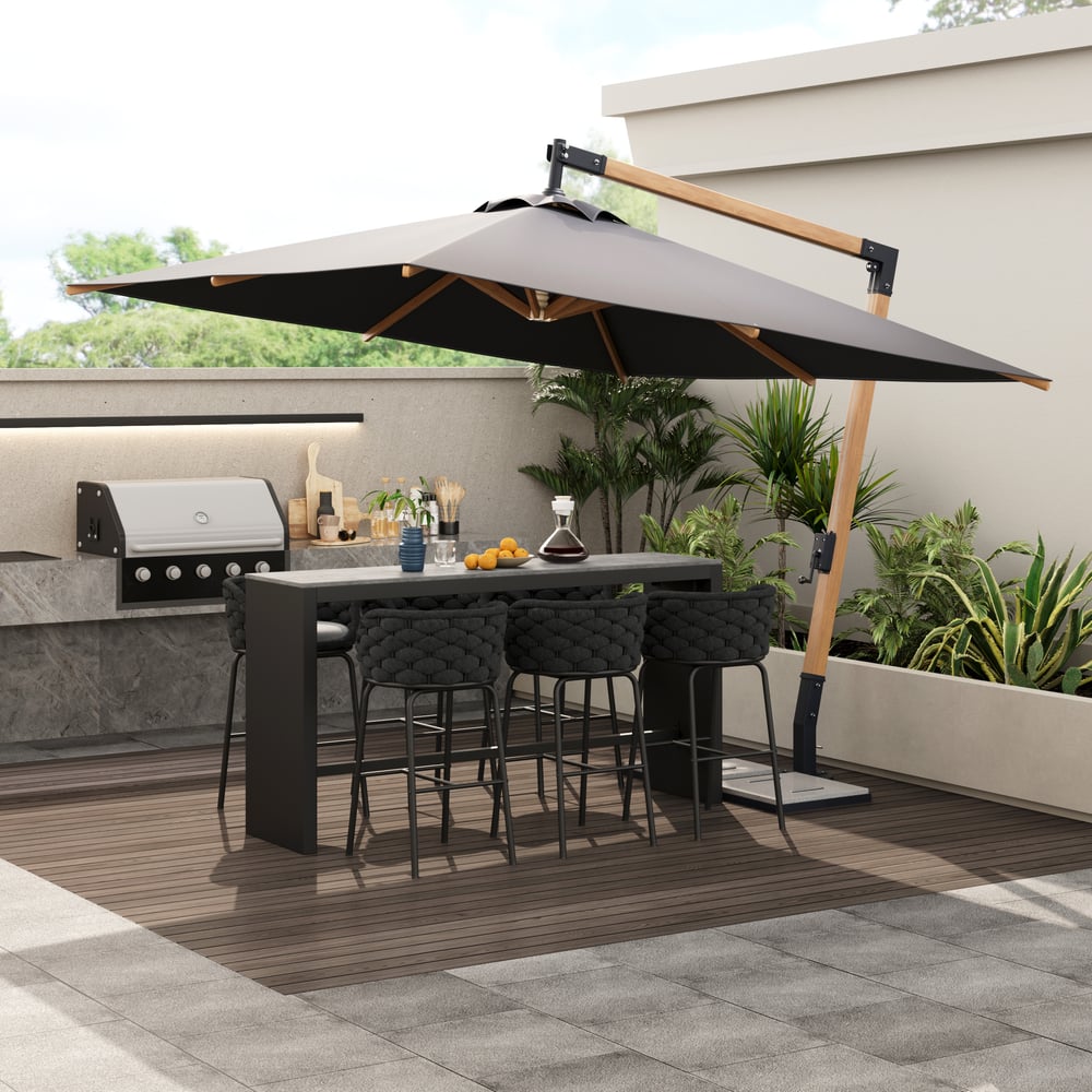 7-Piece Outdoor Sintered Stone & Aluminium Bar Dining Set with 6 Bar Stools in Dark Grey window image