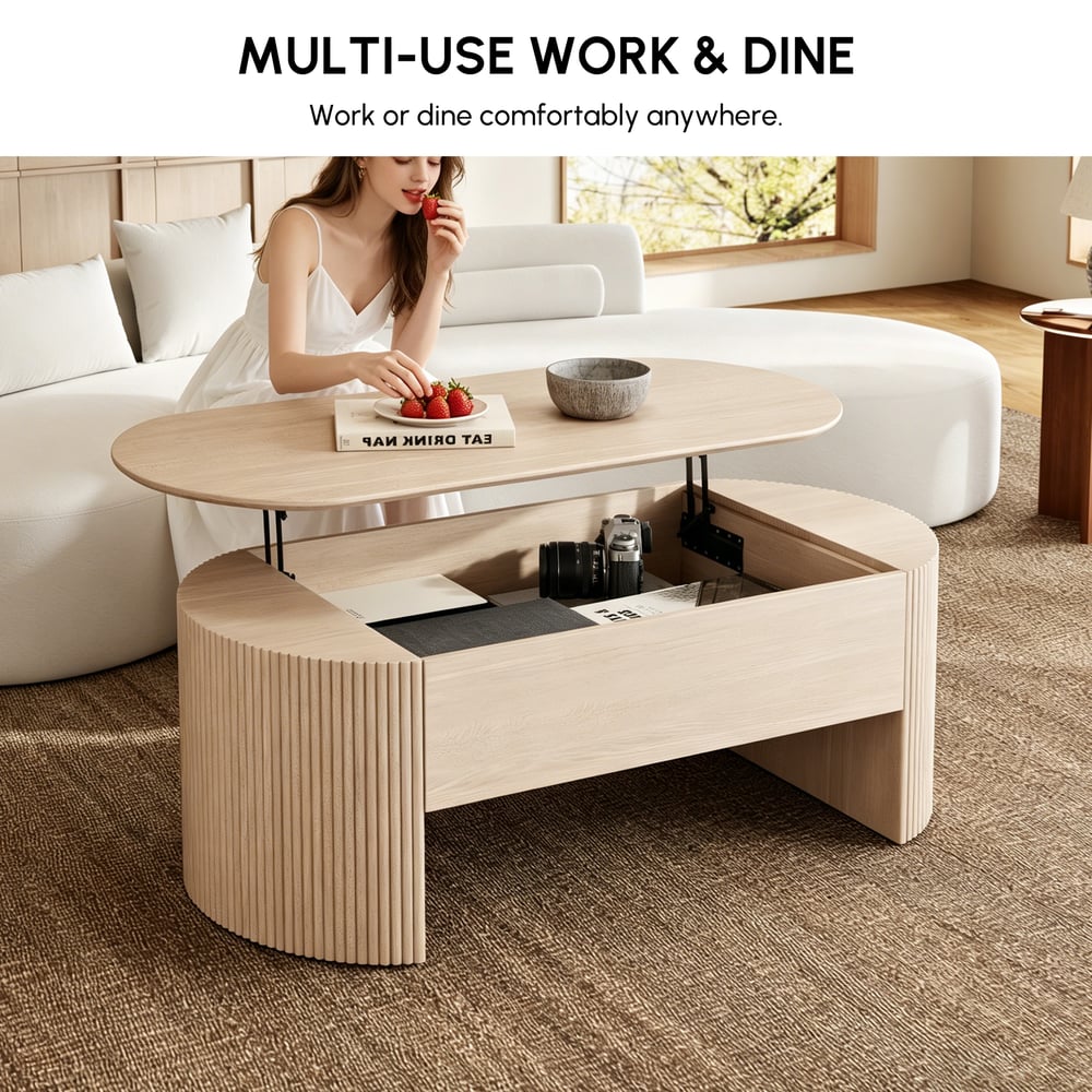 Konferenční stolek ve stylu mid-century modern se zvedací deskou, oválný, 47" obrázek okna