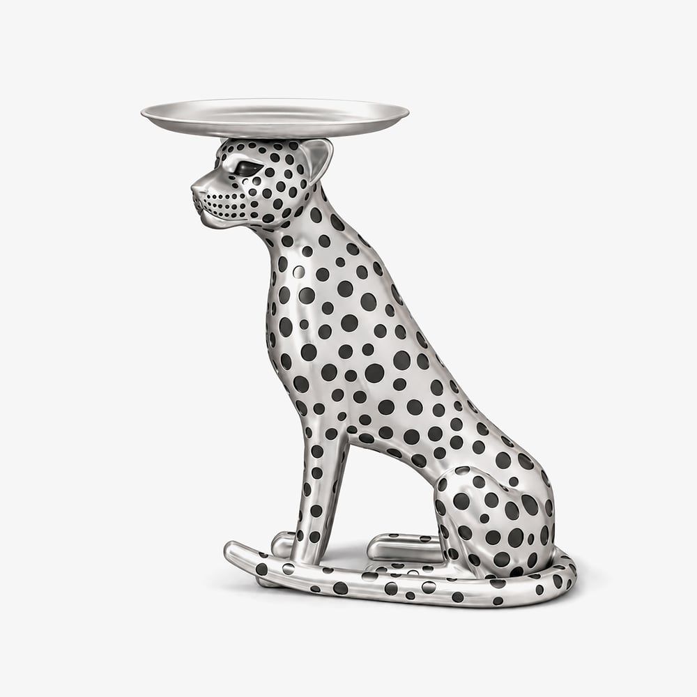 Table d'appoint Art Déco avec plateau en forme de panthère argentée, ronde de 33 cm image de fenêtre