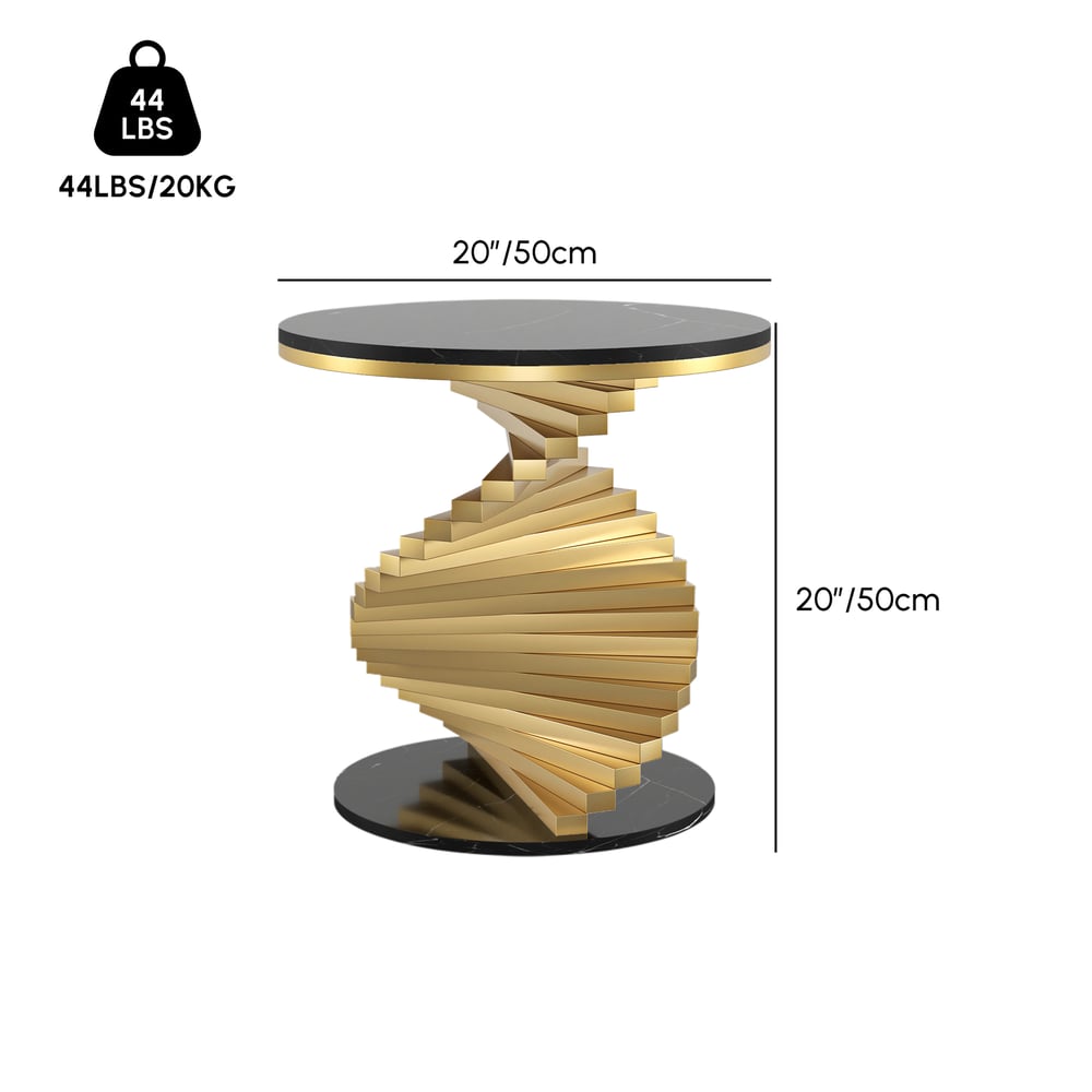 Modern 50 cm Round Black Faux Marble Gold Spiral End Table weights dimensions image