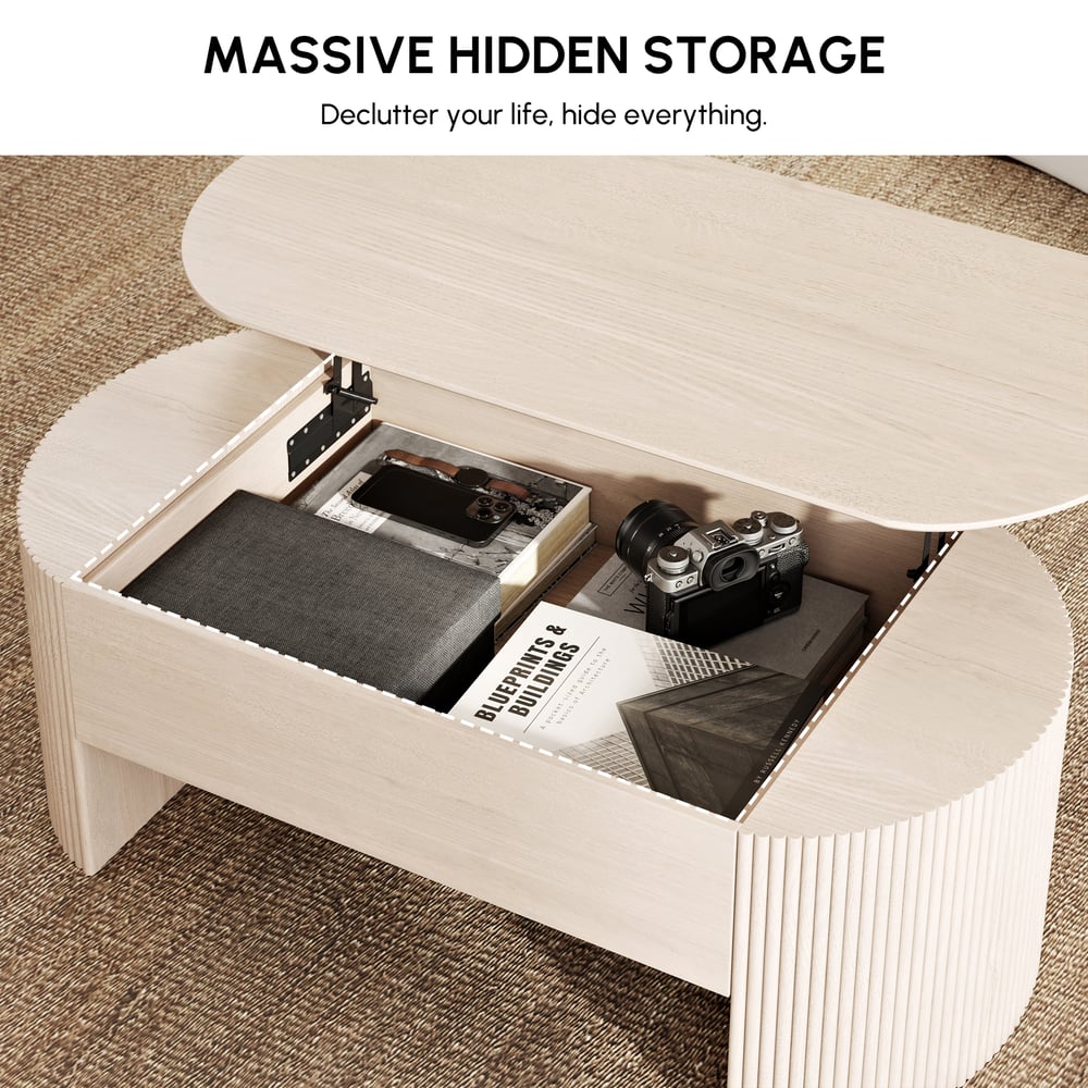 Konferenční stolek ve stylu mid-century modern se zvedací deskou, oválný, 47" obrázek okna