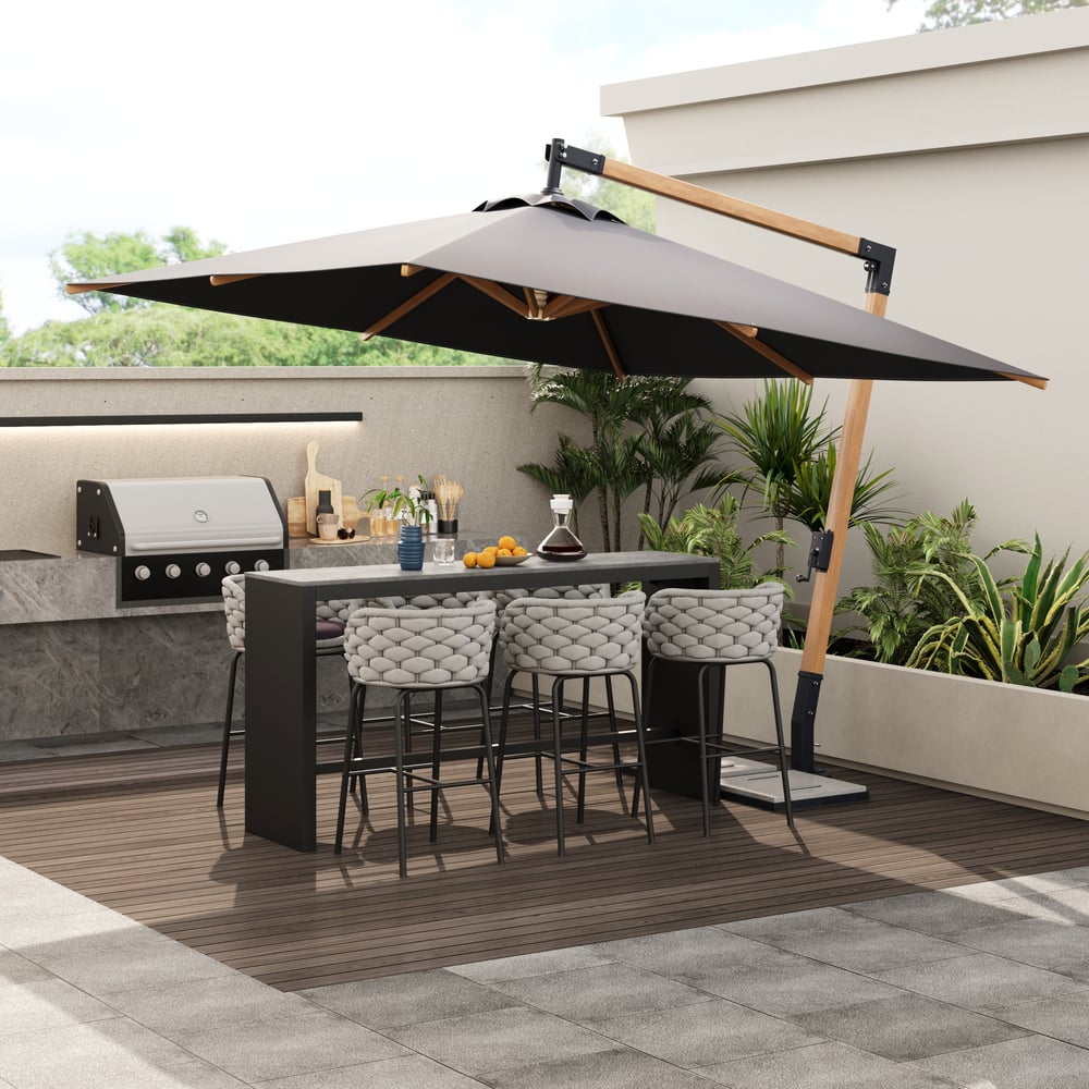 7-Piece Outdoor Sintered Stone & Aluminum Bar Dining Set with 6 Bar Stools in Light Gray window image