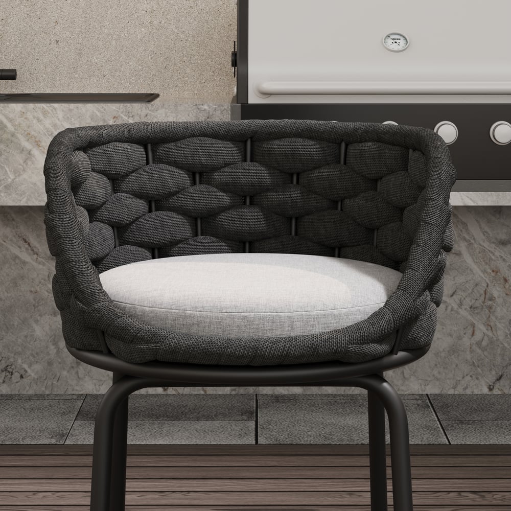 7-Piece Outdoor Sintered Stone & Aluminium Bar Dining Set with 6 Bar Stools in Dark Grey window image