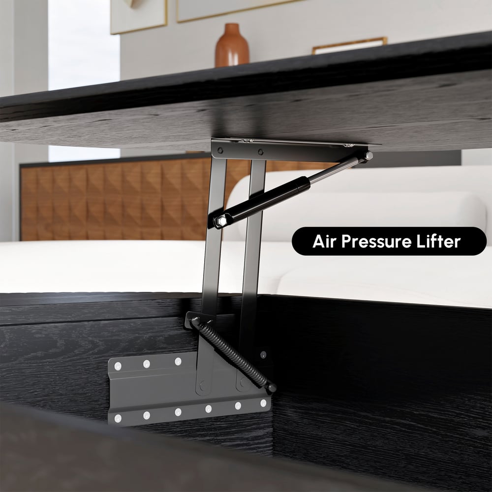 Mesa de café moderna oval preta de 1200 mm com tampo elevatório de meados do século Imagem da janela