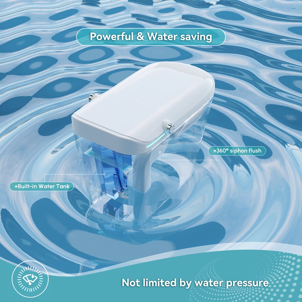 Glowin K3 eendelig verlengd smart toilet met ingebouwd reservoir, aromatherapie en 5L spoeling Vensterafbeelding