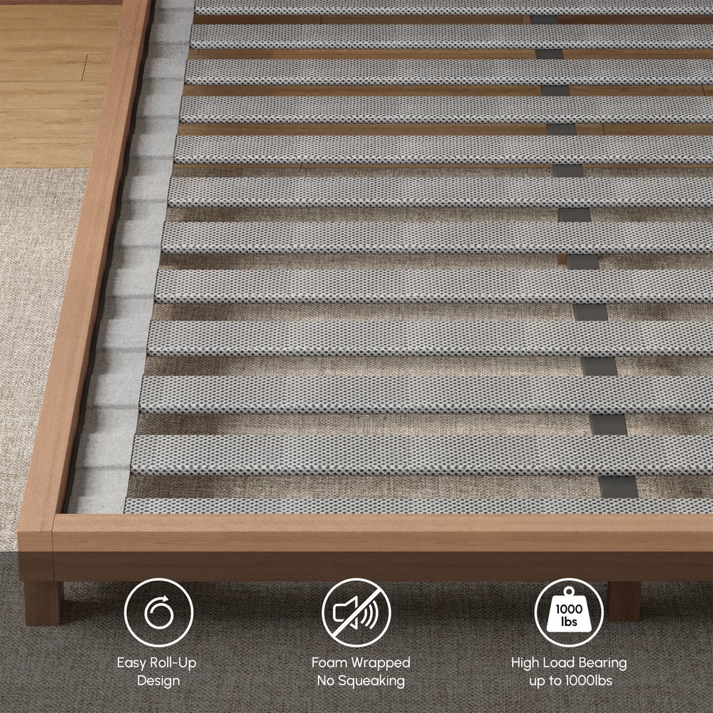 Japanese Style King Floor Wood Bed in Walnut window image