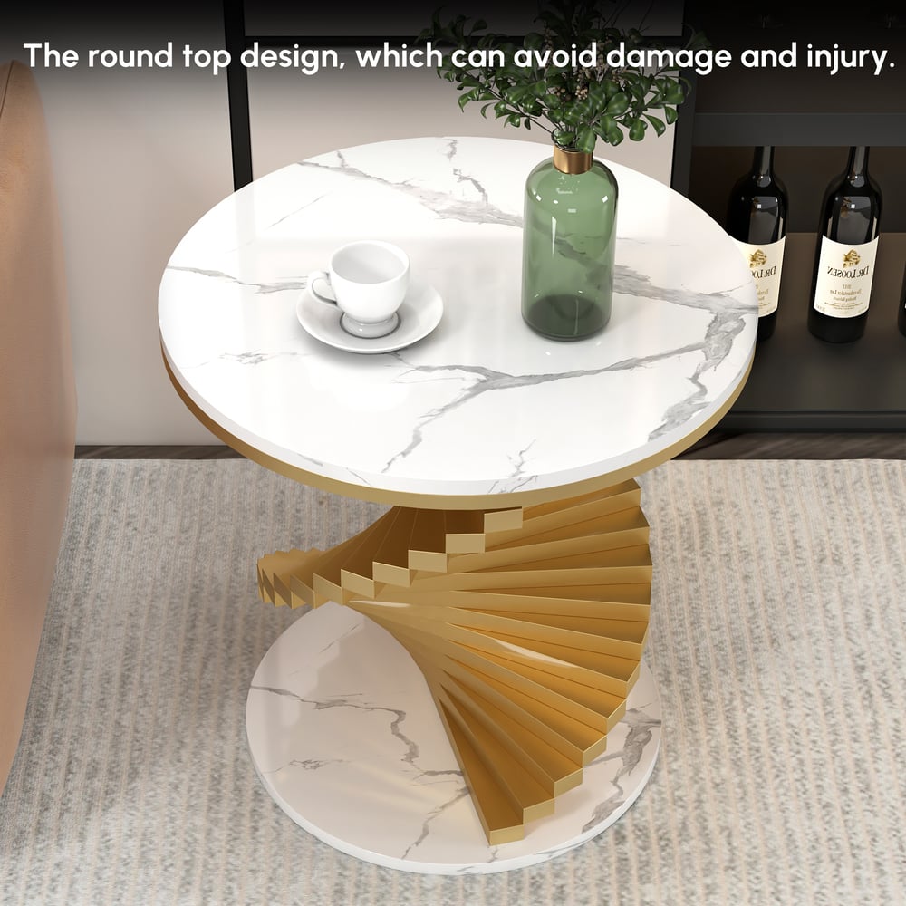 Table d'appoint ronde moderne 50 cm en marbre artificiel blanc image de fenêtre