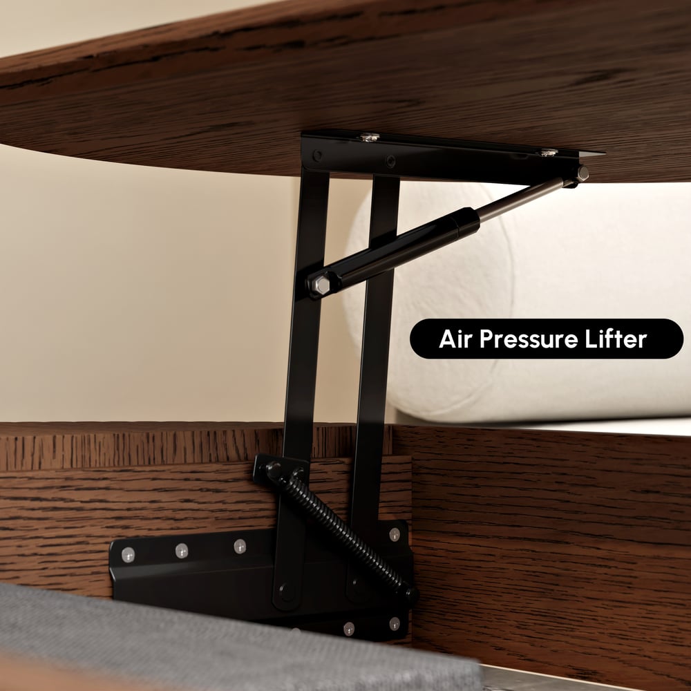Moderner ovaler höhenverstellbarer Couchtisch aus Nussbaum mit Rillen, 120 cm Schaufensterbilder