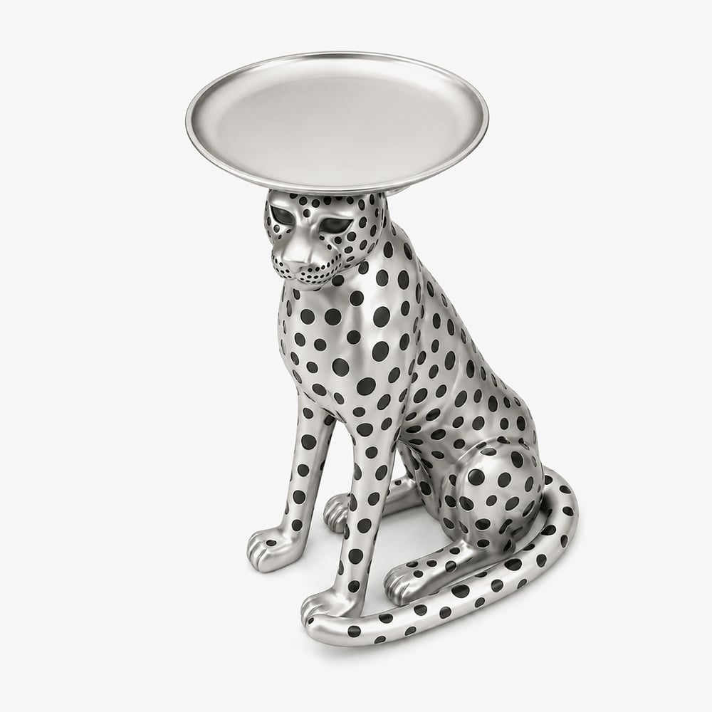 Table d'appoint Art Déco avec plateau en forme de panthère argentée, ronde de 33 cm image de fenêtre