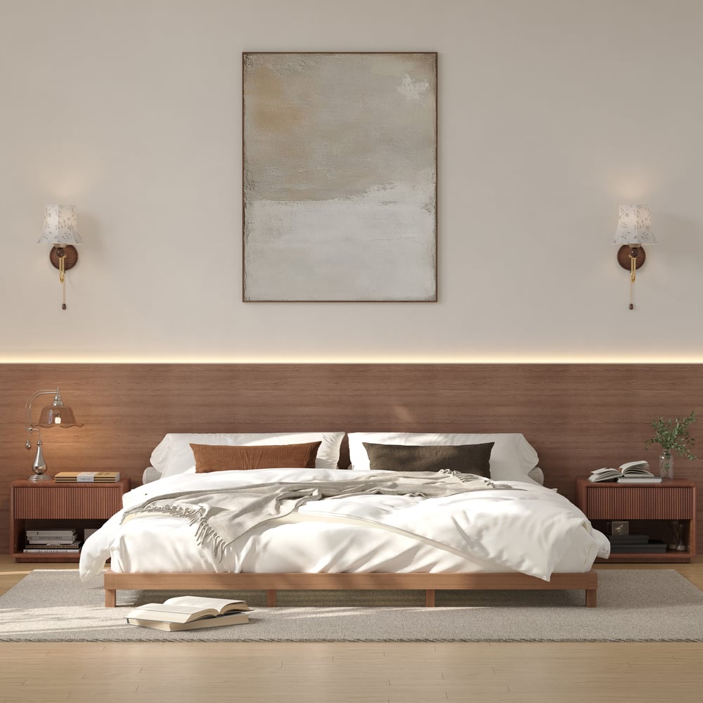 Japanese Style King Floor Wood Bed in Walnut window image