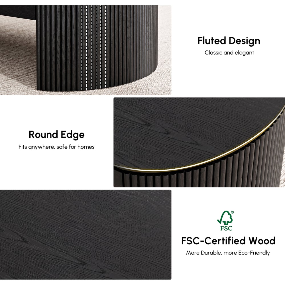 Mesa de café moderna oval preta de 1200 mm com tampo elevatório de meados do século Imagem da janela