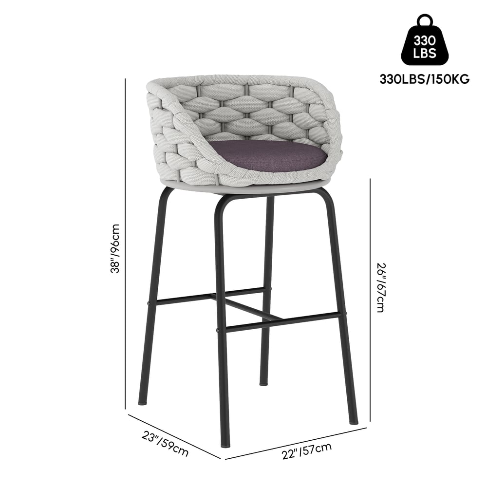 7-Piece Outdoor Sintered Stone & Aluminum Bar Dining Set with 6 Bar Stools in Light Gray weights dimensions image