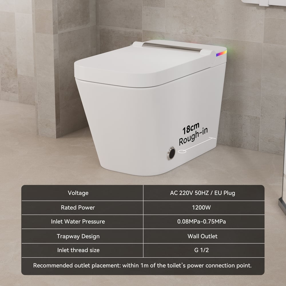 Toilette intelligente allongée automatique monobloc avec réservoir intégré et aromathérapie Poids, dimensions, image