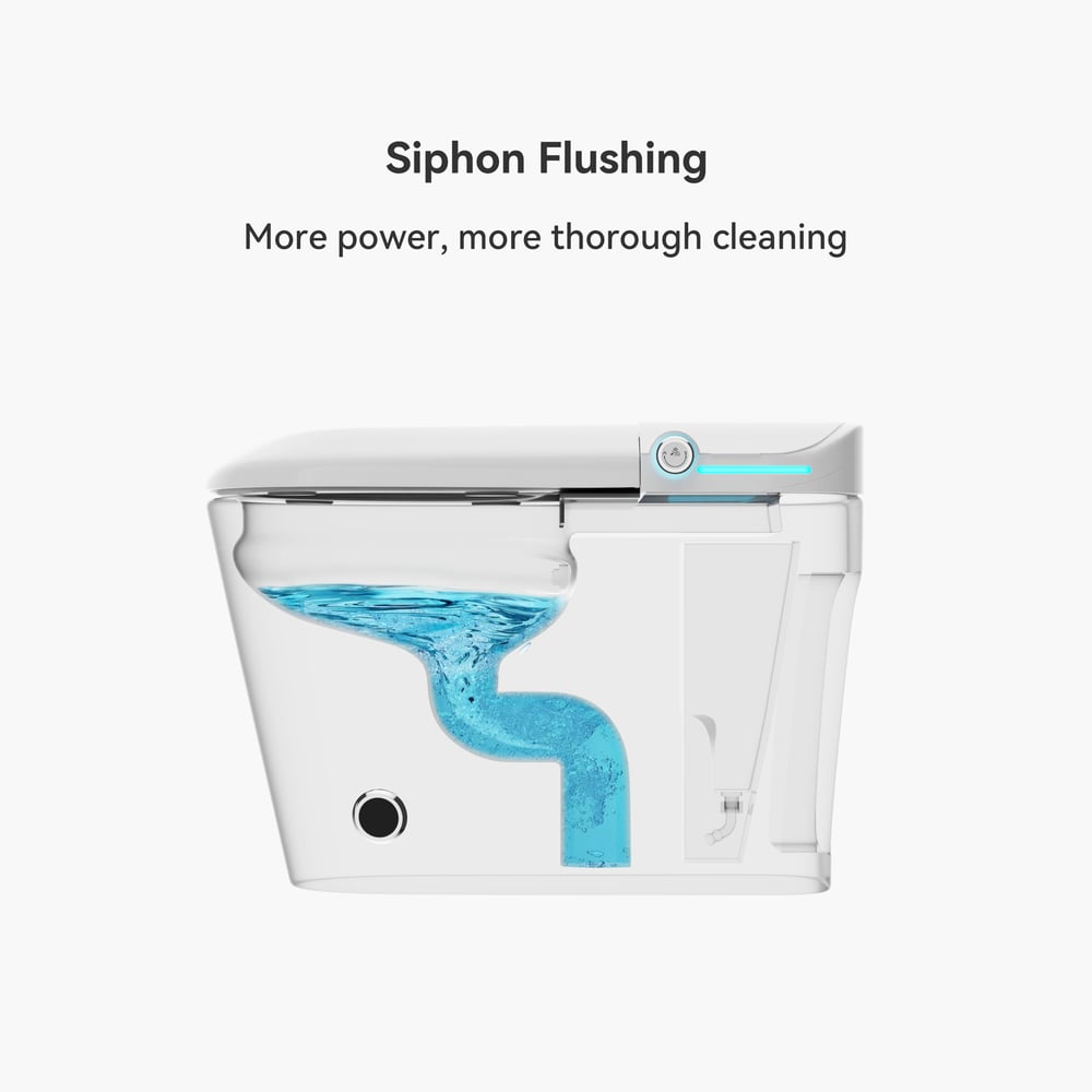 Glowin K3 eendelig verlengd smart toilet met ingebouwd reservoir, aromatherapie en 5L spoeling Vensterafbeelding