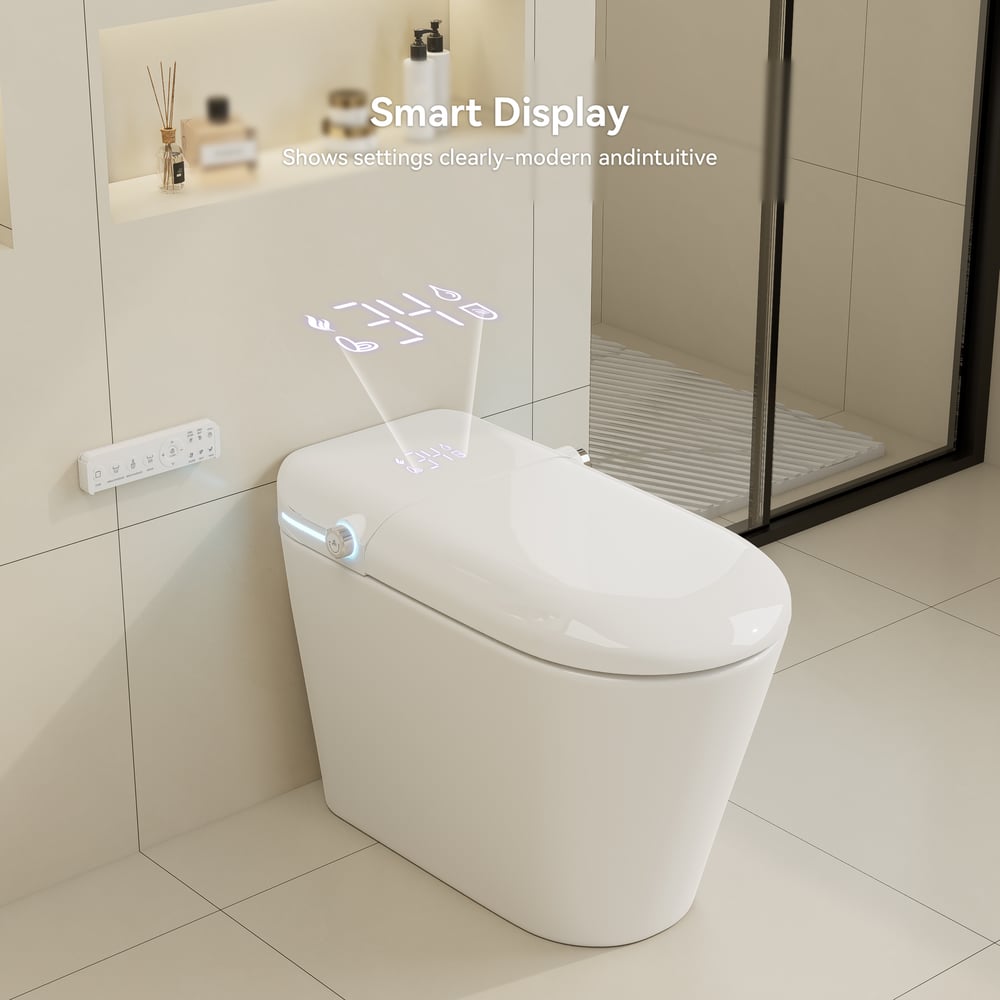 Glowin K3 eendelig verlengd smart toilet met ingebouwd reservoir, aromatherapie en 5L spoeling Vensterafbeelding