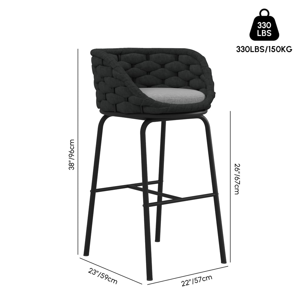 7-Piece Outdoor Sintered Stone & Aluminium Bar Dining Set with 6 Bar Stools in Dark Grey weights dimensions image