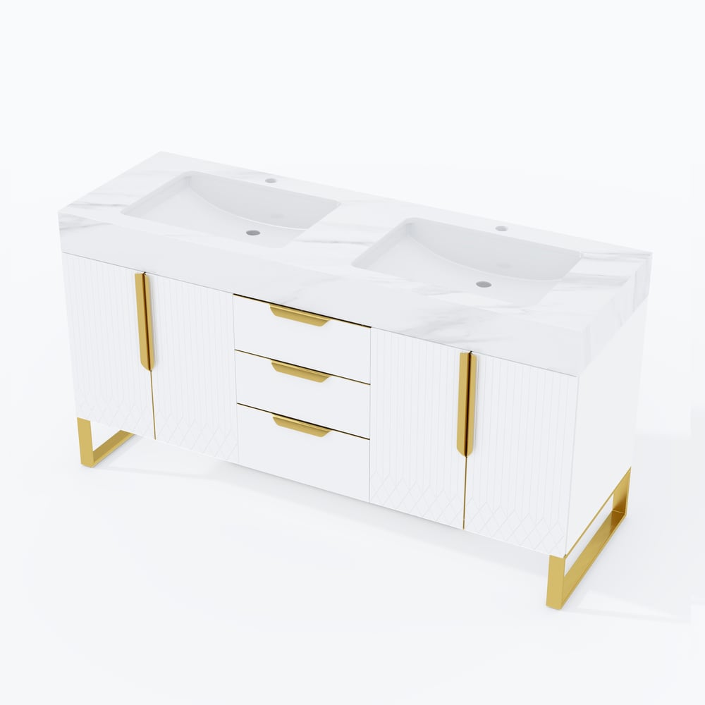 Aro 59" Double Bathroom Vanity & 59" Bathroom Storage Cabinet Set window image