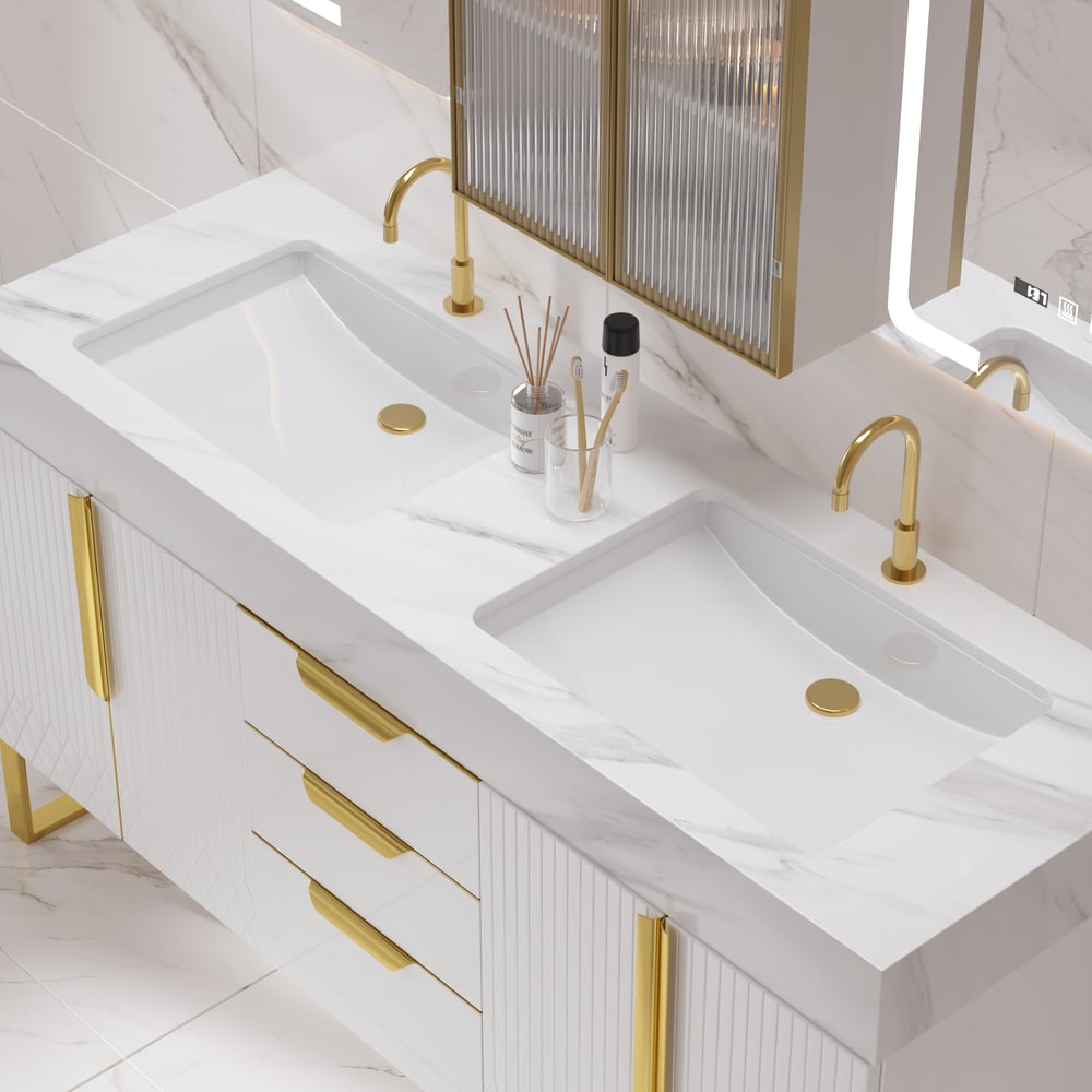 Aro 59" Double Bathroom Vanity & 59" Bathroom Storage Cabinet Set window image