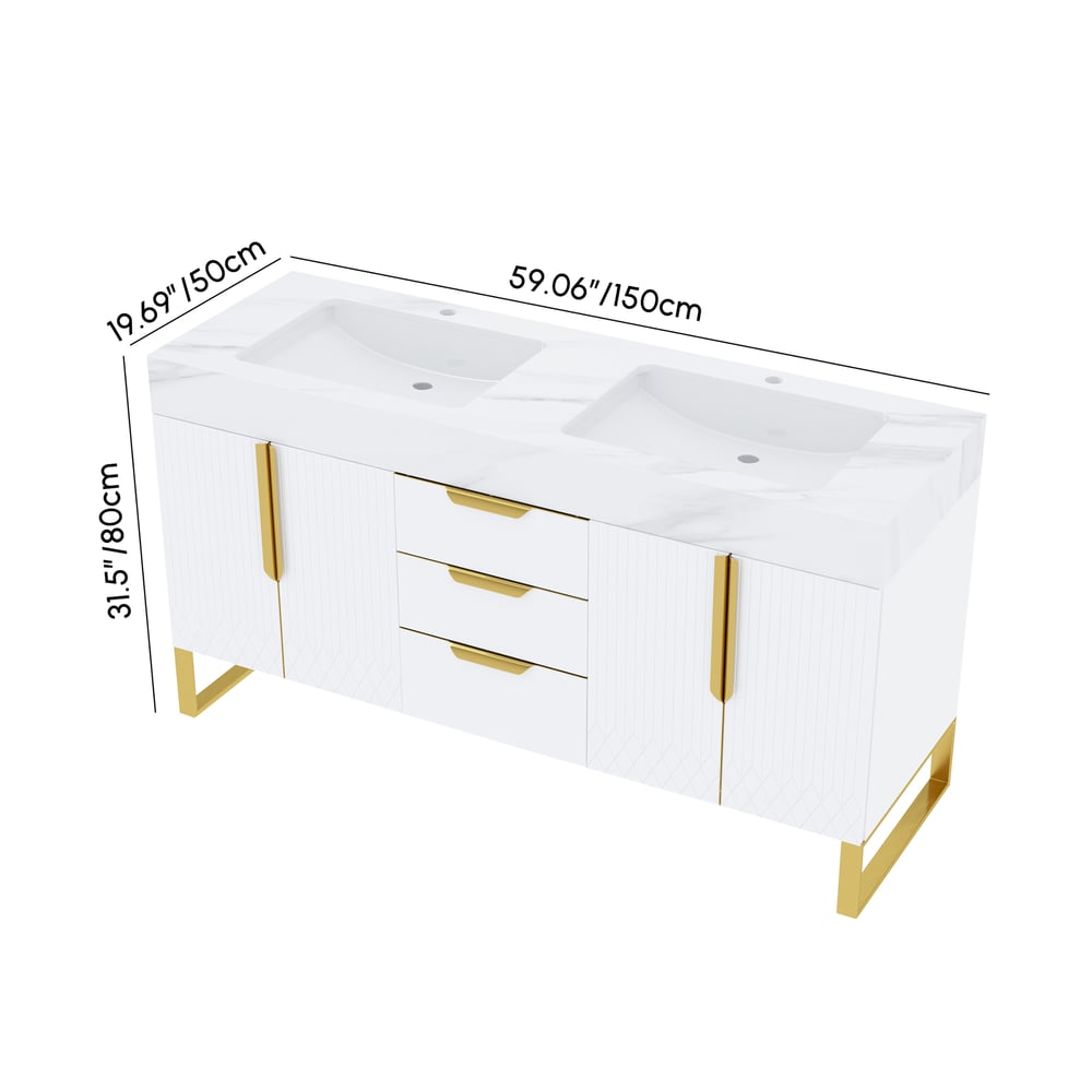 Aro 59" Double Bathroom Vanity & 59" Bathroom Storage Cabinet Set weights dimensions image