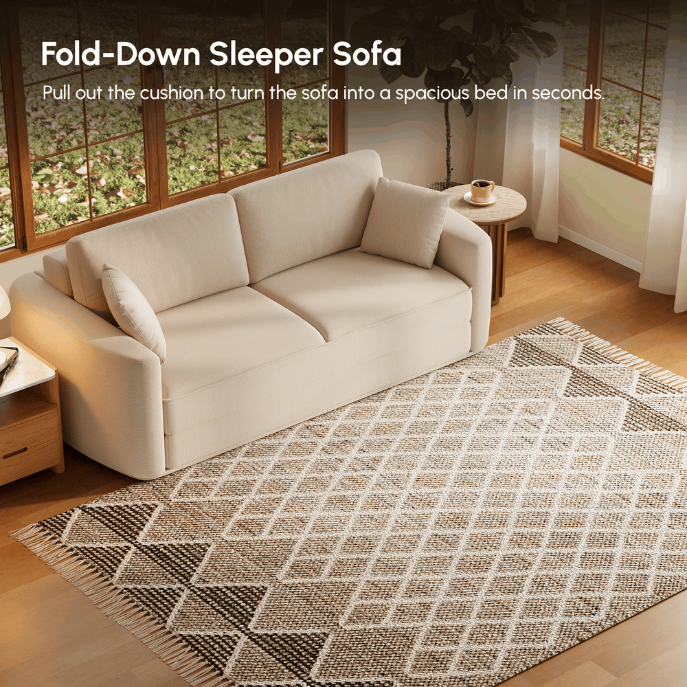 80" Queen 3-Seater Chenille Fold-Down Sleeper Sofa with Removable Cover window image