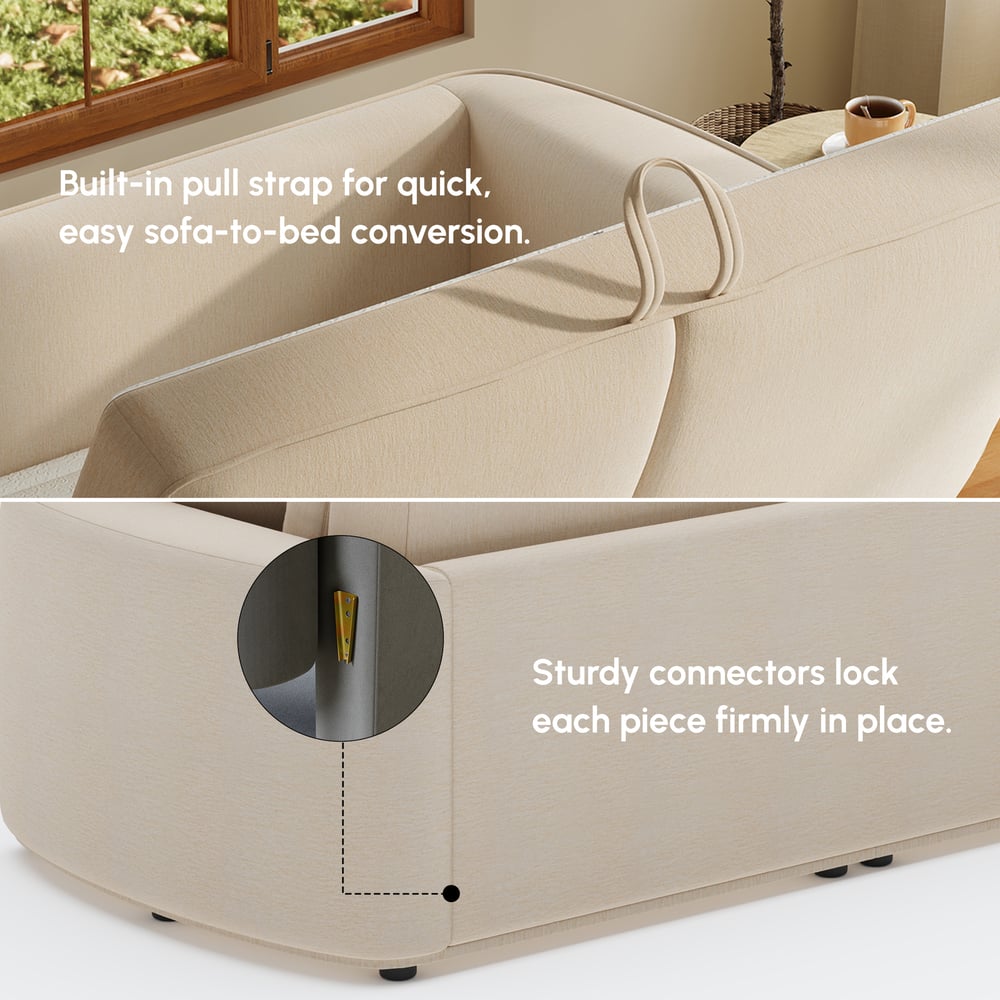 80" Queen 3-Seater Chenille Fold-Down Sleeper Sofa with Removable Cover window image
