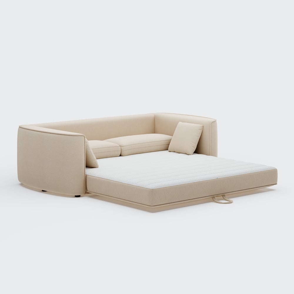 80" Queen 3-Seater Chenille Fold-Down Sleeper Sofa with Removable Cover window image