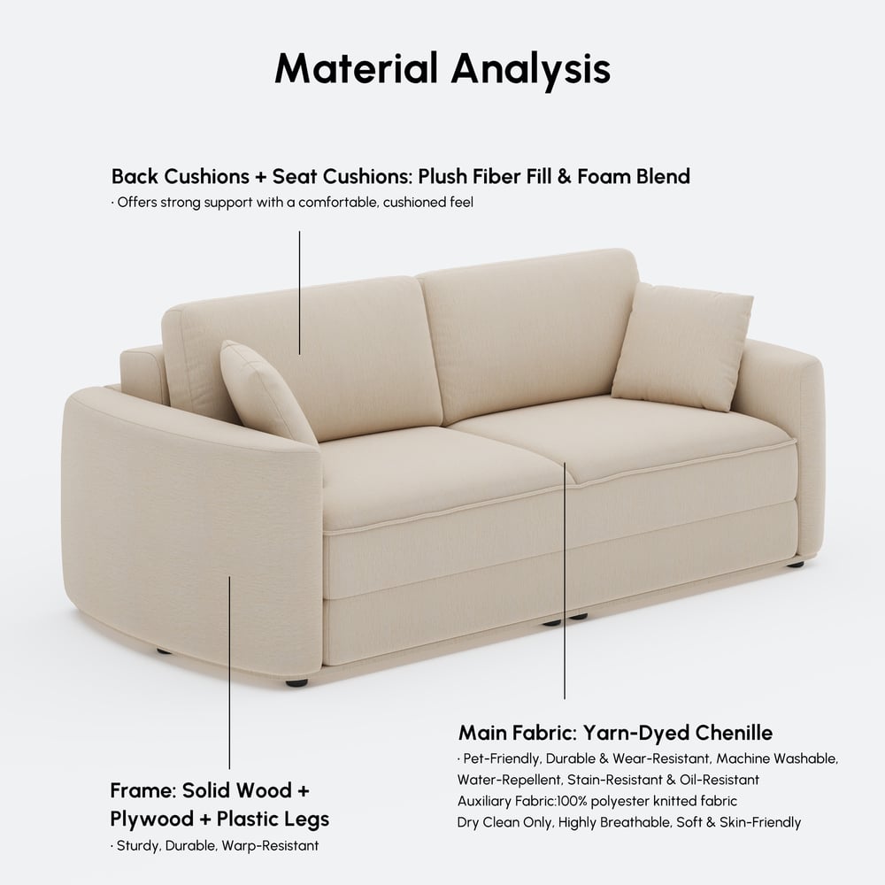 80" Queen 3-Seater Chenille Fold-Down Sleeper Sofa with Removable Cover window image
