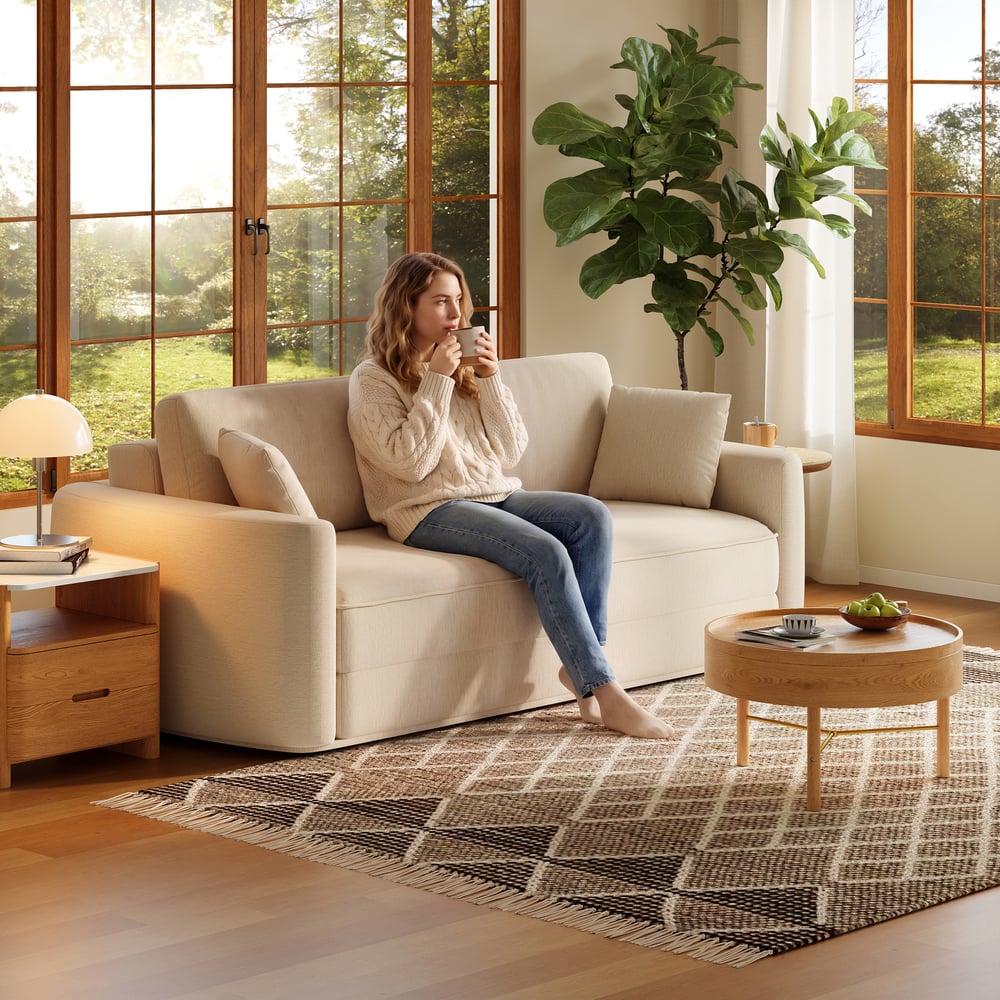 80" Queen 3-Seater Chenille Fold-Down Sleeper Sofa with Removable Cover window image