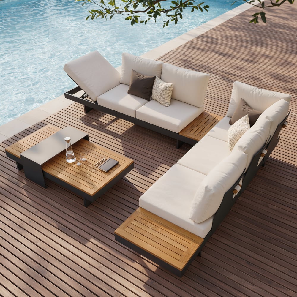 Tevara 120cm 5-Pieces Modular Teak Outdoor Sofa Set with Smokeless Fire Pit for 6 Person window image