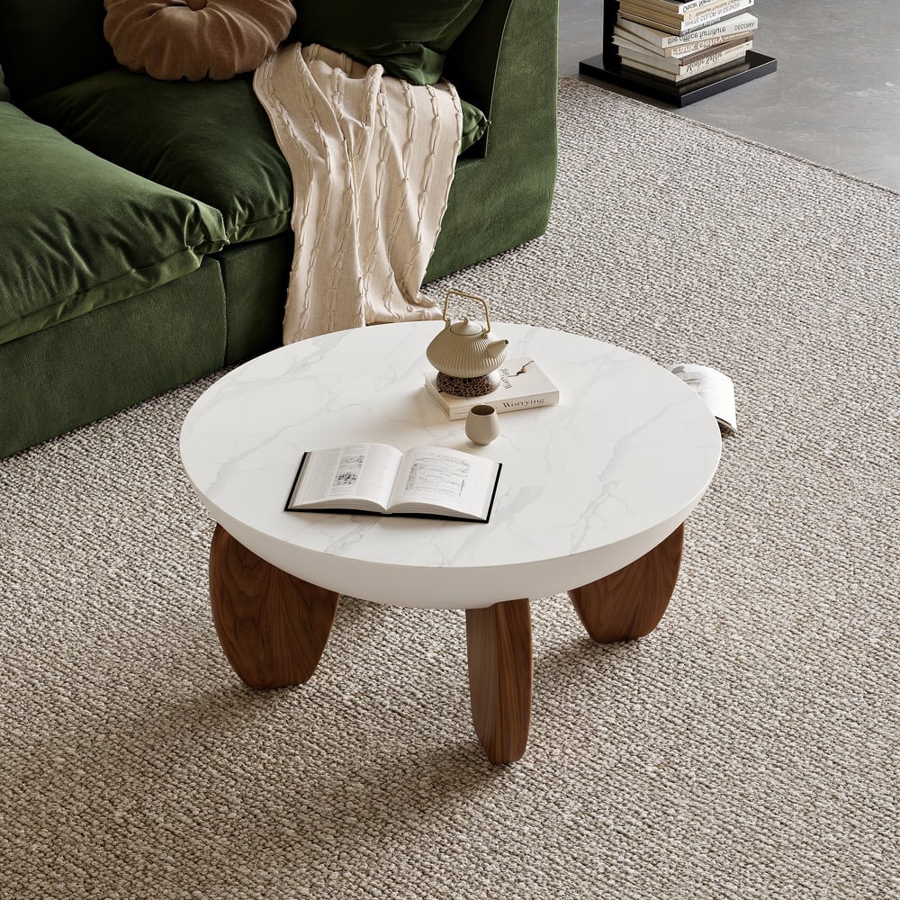 Curva 75 cm Round Concrete Walnut Coffee Table with Wood Legs window image