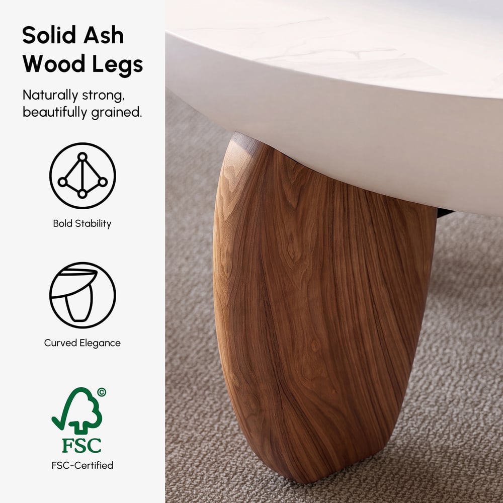 Curva 75 cm Round Concrete Walnut Coffee Table with Wood Legs window image