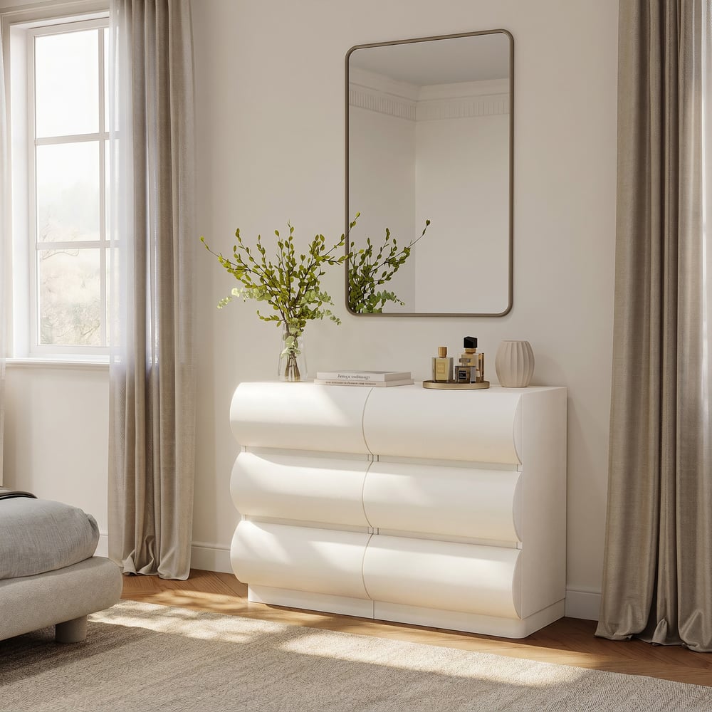 Humply 39" White Leather 6-Drawer Dresser window image