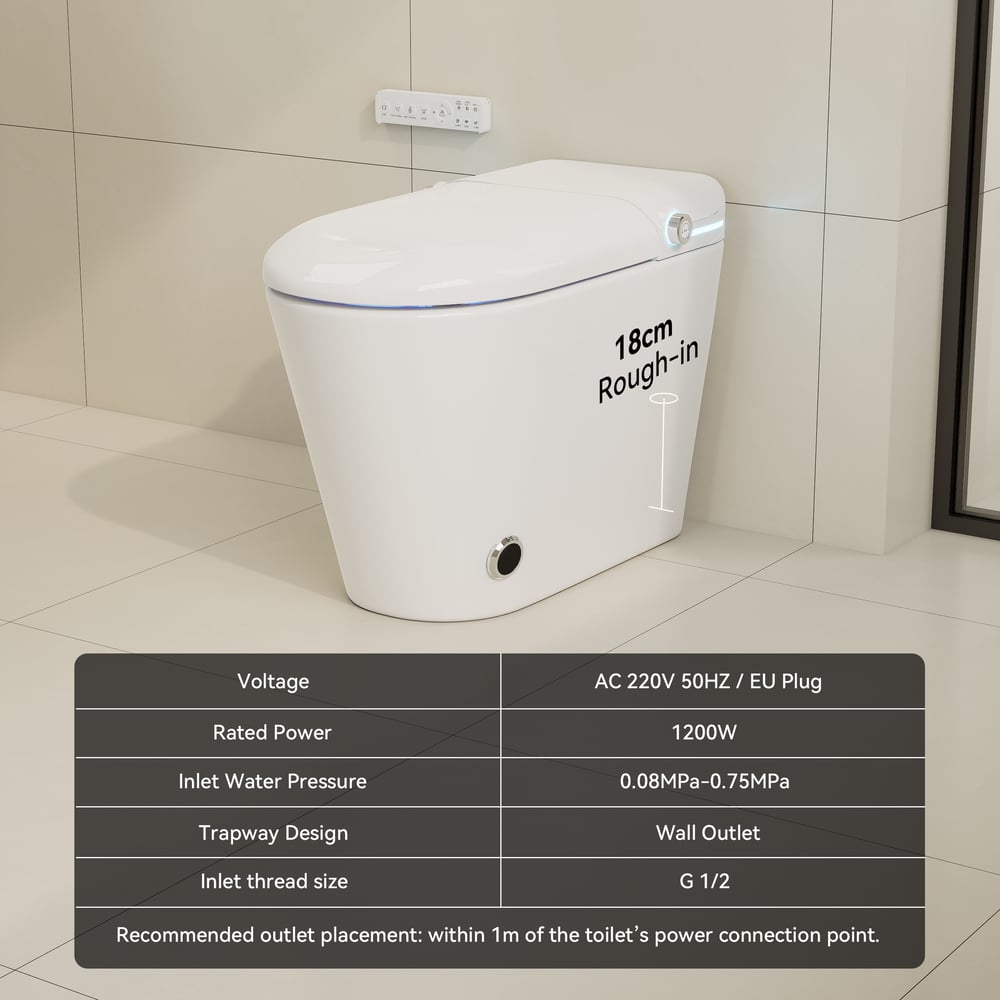 Automatic One-Piece Elongated Smart Bidet Toilet with Built-in Tank and Aromatherapy weights dimensions image