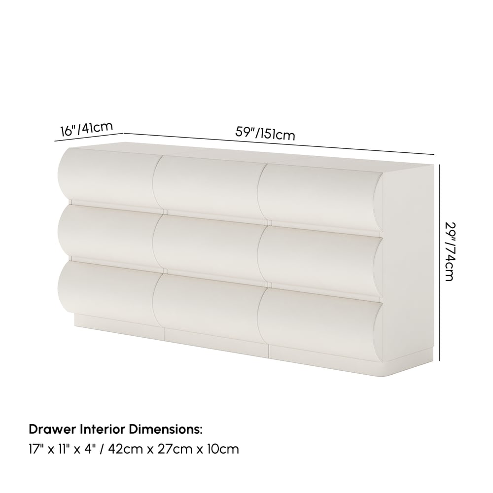 Humply 59" White Leather 9-Drawer Dresser weights dimensions image