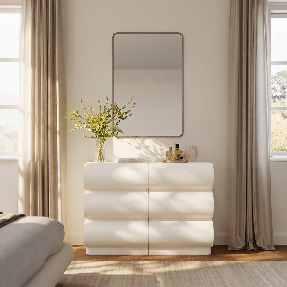 Humply 39" White Leather 6-Drawer Dresser window image