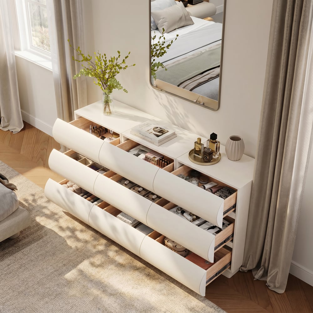 Humply 59" White Leather 9-Drawer Dresser window image