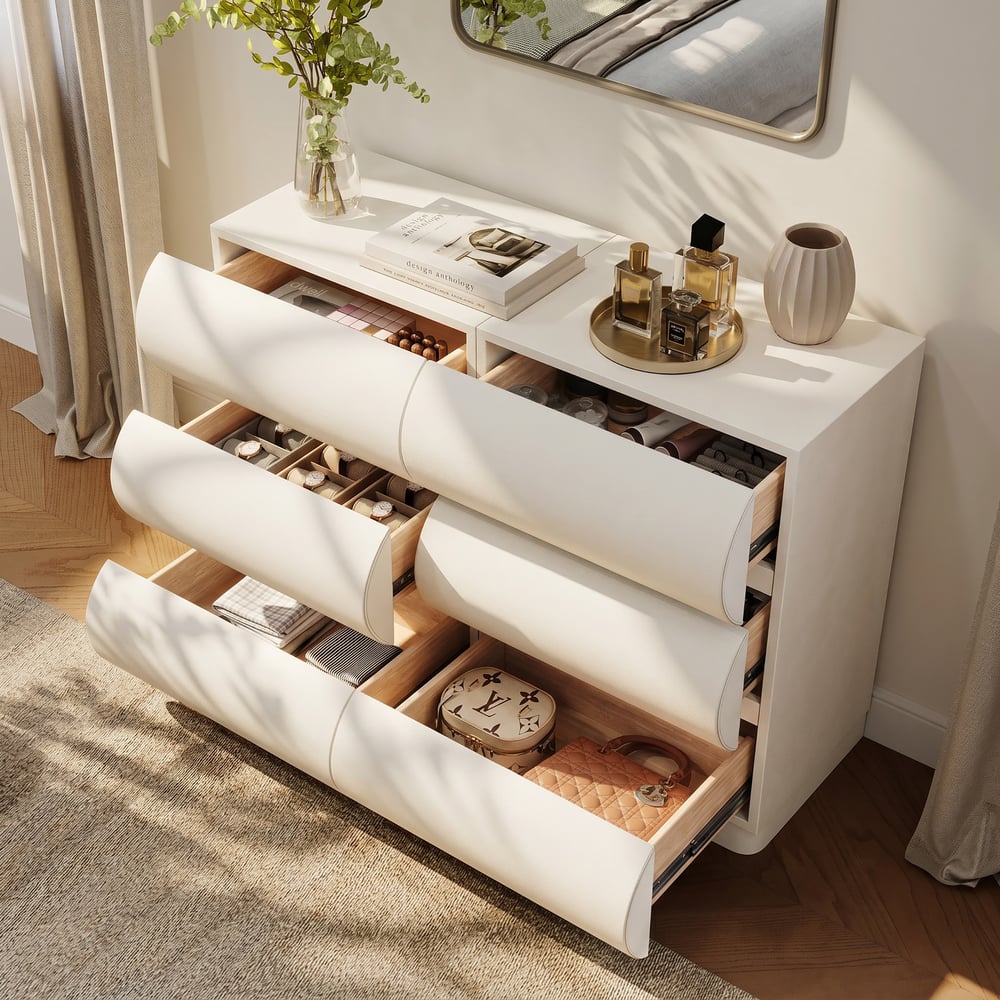 Humply 39" White Leather 6-Drawer Dresser window image
