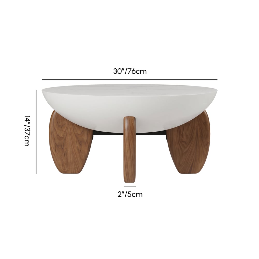 Curva 75 cm Round Concrete Walnut Coffee Table with Wood Legs weights dimensions image