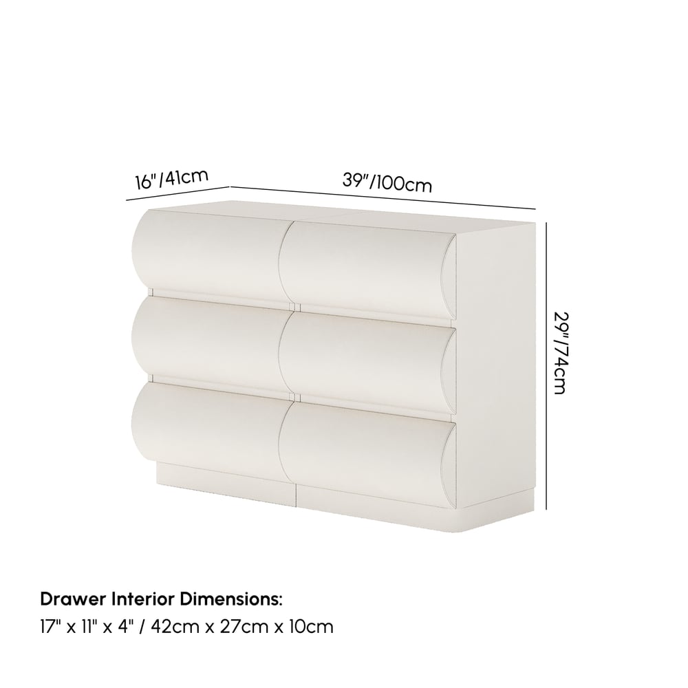 Humply 39" White Leather 6-Drawer Dresser weights dimensions image